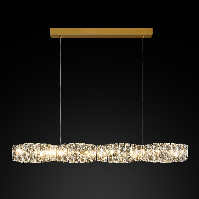 LED Crystal Ceiling Pendant Fixture Cylinder Kitchen Island Light in Gold / Sliver