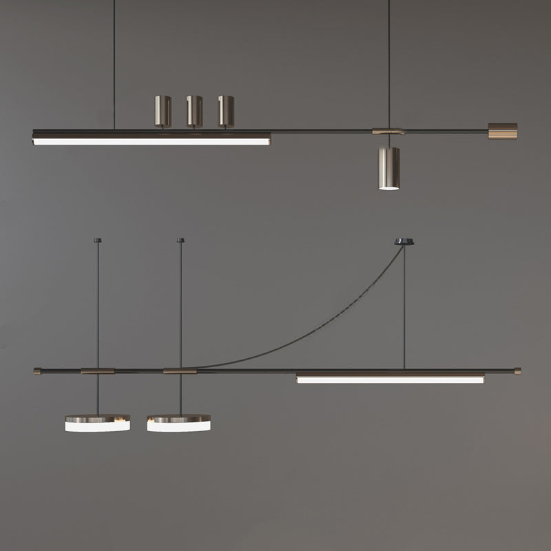 Post Modern Kitchen Island Fixture LED Metal Ceiling Pendant in Black & Gold Finish