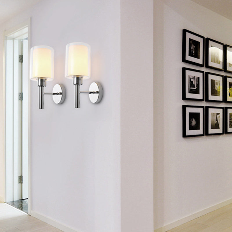 Modern Vanity Lamp Cylinder Glass Wall Light Fixture for Bathroom