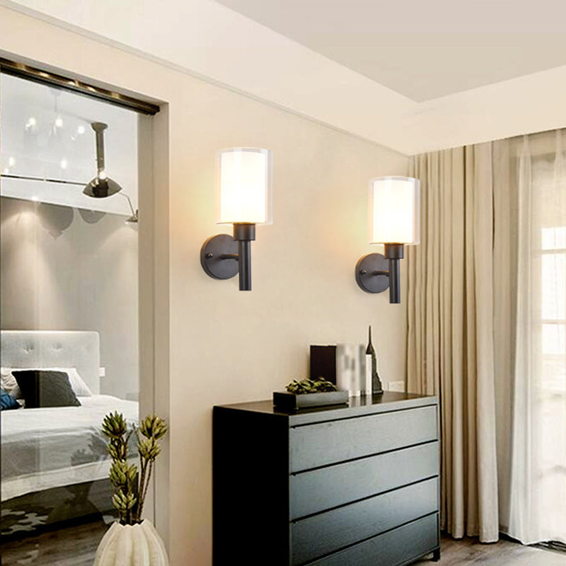 Modern Vanity Lamp Cylinder Glass Wall Light Fixture for Bathroom
