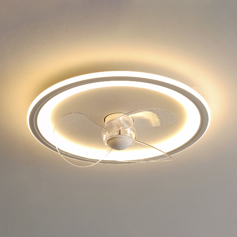 Nordic Style LED Ceiling Fan Metal Round Fan Lighting in White