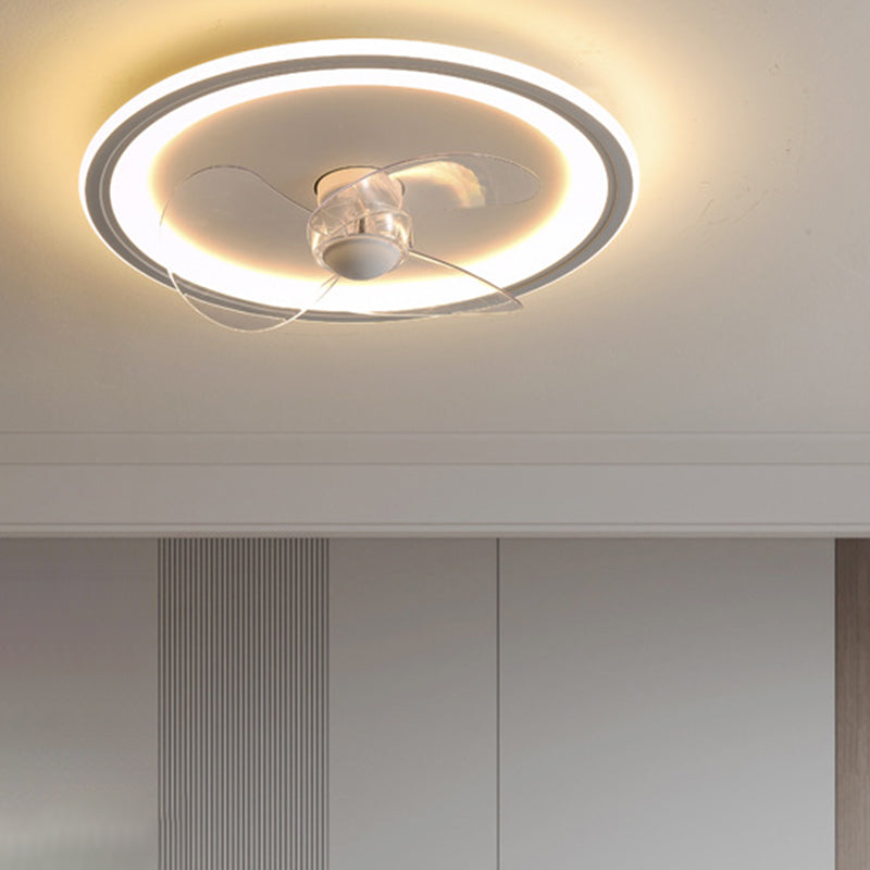 Nordic Style LED Ceiling Fan Metal Round Fan Lighting in White