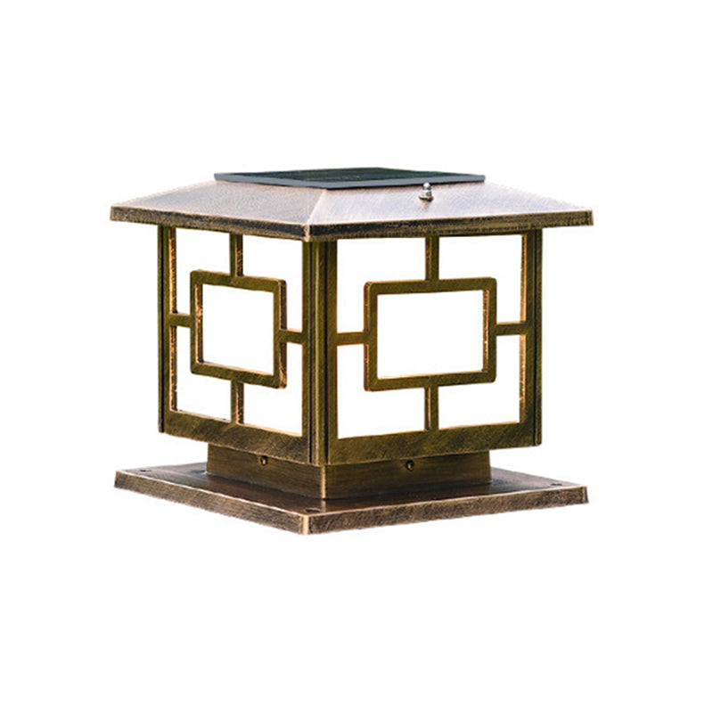 Metal Contemporary Pillar Lamp Square Shape Outdoor Waterproof Light with Acrylic Shade