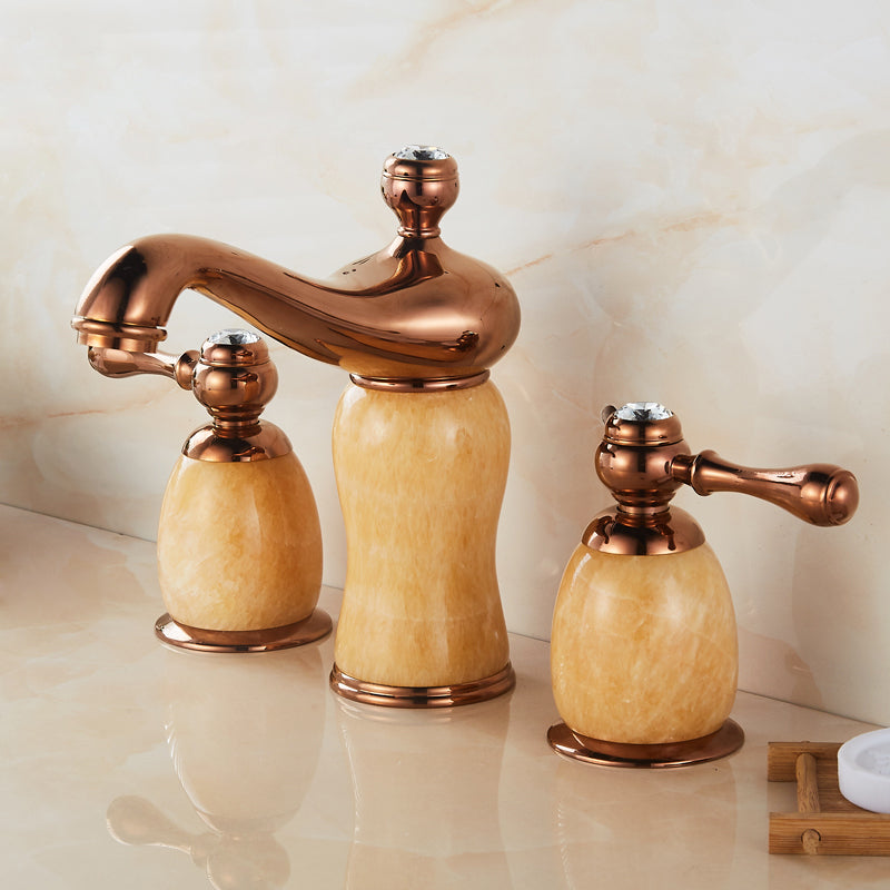 Widespread Bathroom Faucet Low Arc 3 Holes Lever Handles Faucet