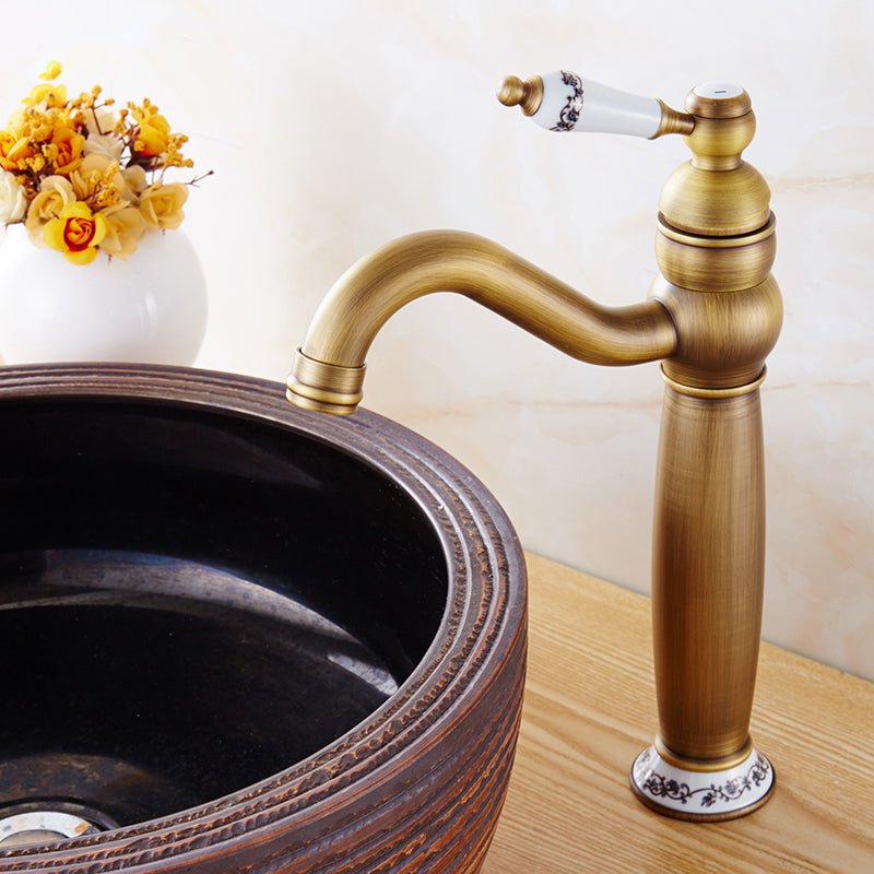 Circular Vessel Sink Bathroom Faucet Single Handle High Arc Vessel Faucet
