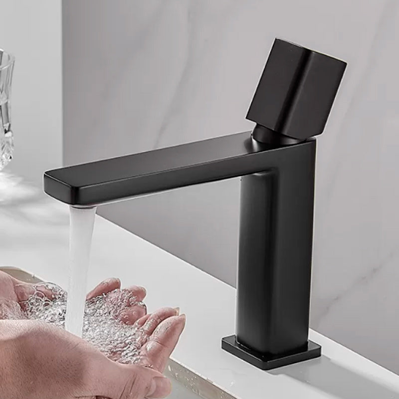 Modern Knob Handle Square Faucet Brass Deck Mounted Bathroom Sink Faucet