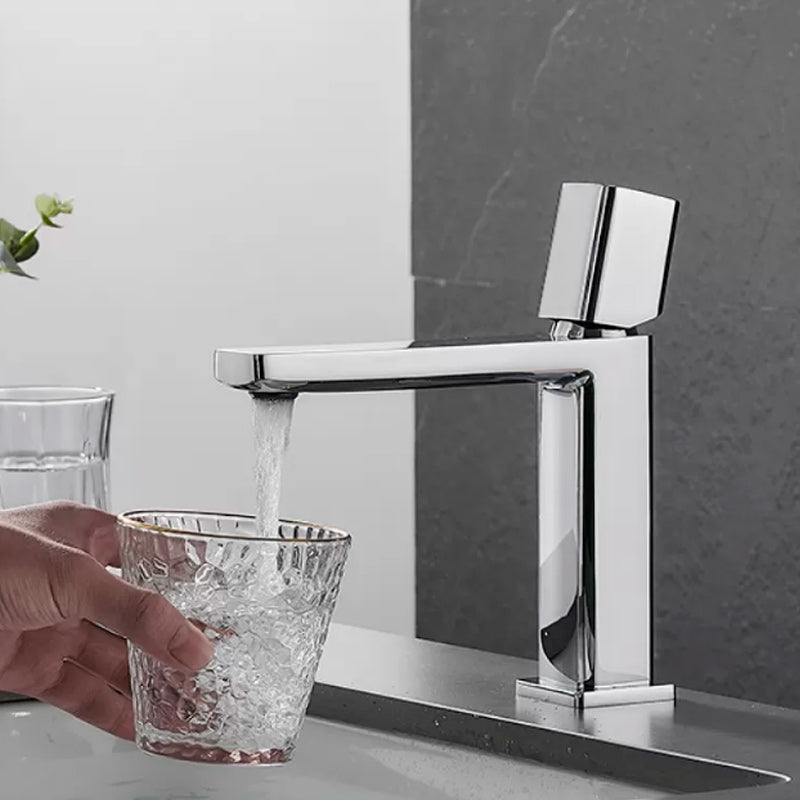 Modern Knob Handle Square Faucet Brass Deck Mounted Bathroom Sink Faucet