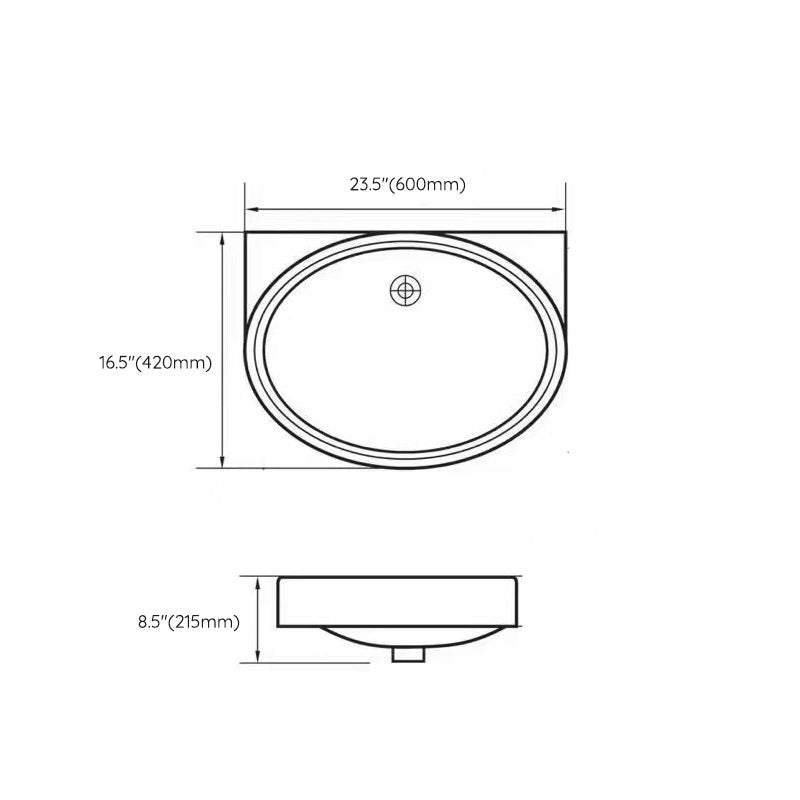 Traditional Undermount Bathroom Sink Porcelain with Overflow Basin Sink(Without Faucet)