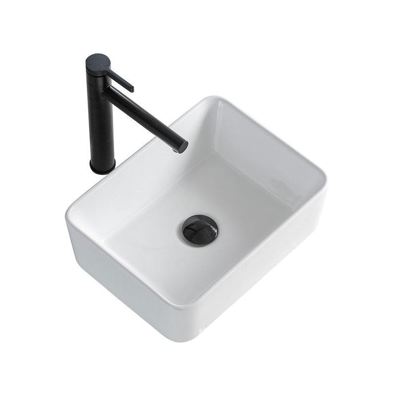 Contemporary Bathroom Sink Porcelain Rectangular Vessel Lavatory Sink Only