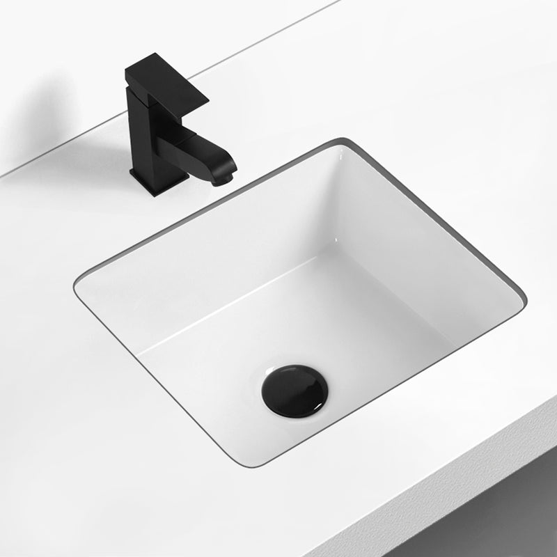 Rectangular Bathroom Sink in White with Overflow Porcelain Undermount Sink