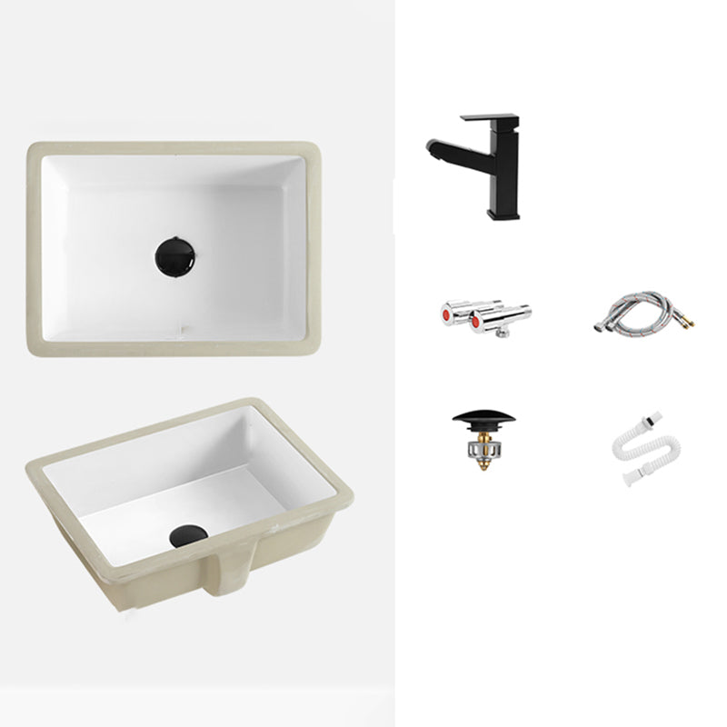 Rectangular Bathroom Sink in White with Overflow Porcelain Undermount Sink