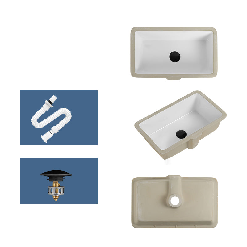 Rectangular Bathroom Sink in White with Overflow Porcelain Undermount Sink
