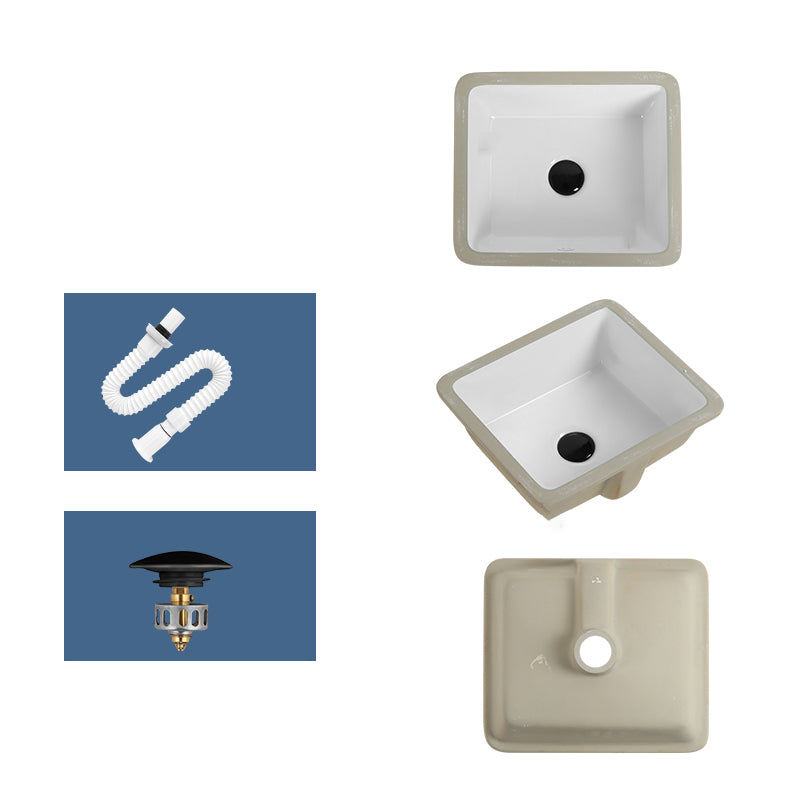 Rectangular Bathroom Sink in White with Overflow Porcelain Undermount Sink