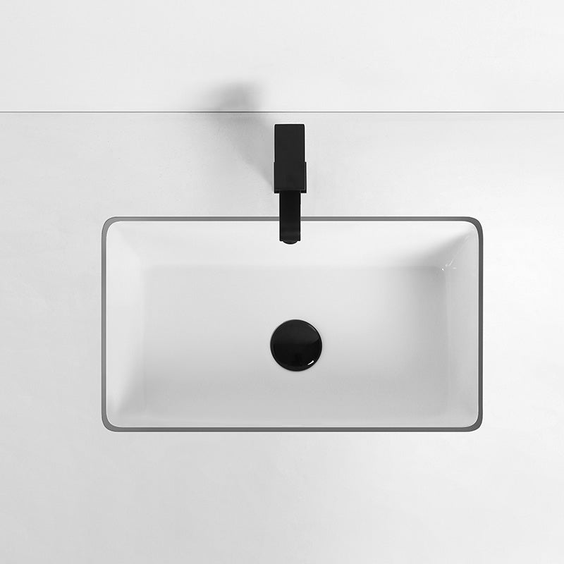 Rectangular Bathroom Sink in White with Overflow Porcelain Undermount Sink