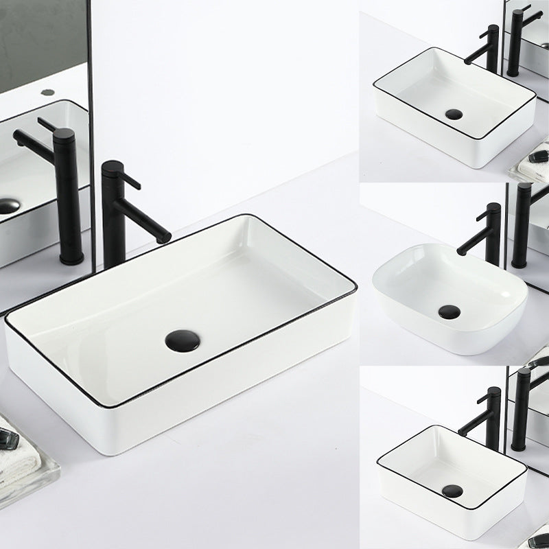 Contemporary Bathroom Sink with Pop-Up Drain Porcelain Rectangular Vessel