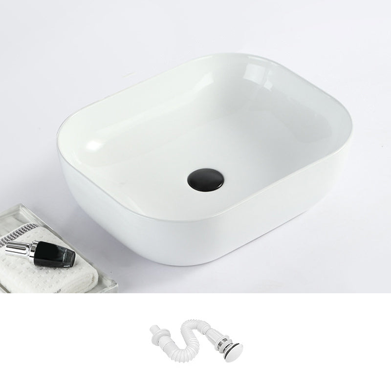 Contemporary Bathroom Sink with Pop-Up Drain Porcelain Rectangular Vessel