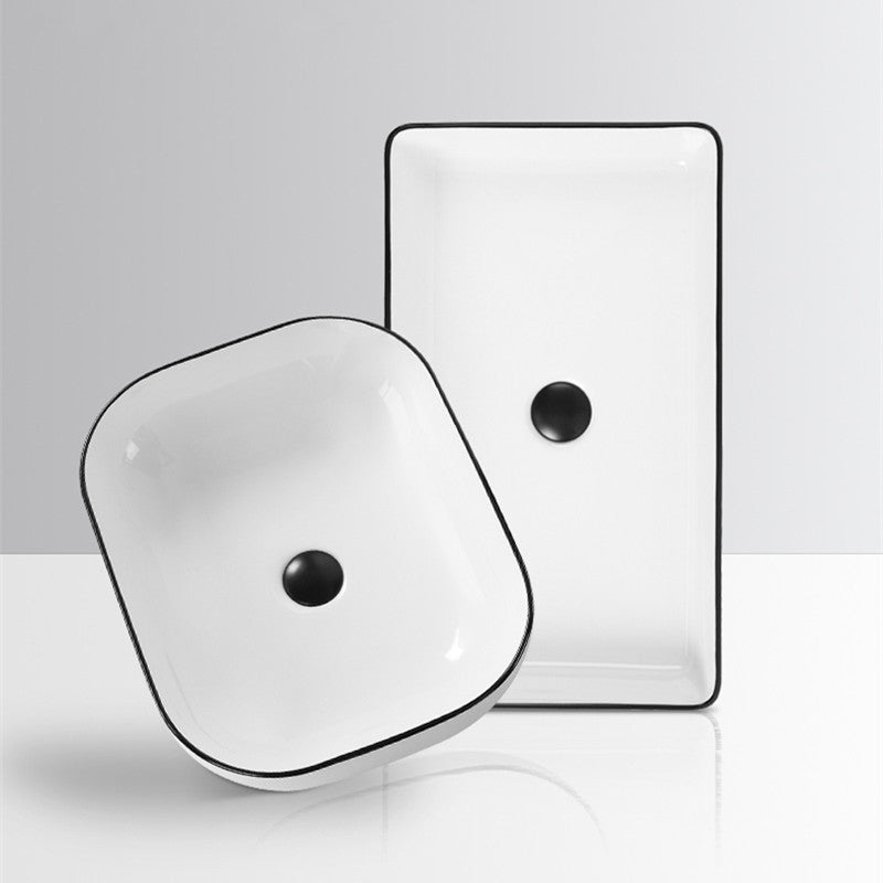 Contemporary Bathroom Sink with Pop-Up Drain Porcelain Rectangular Vessel
