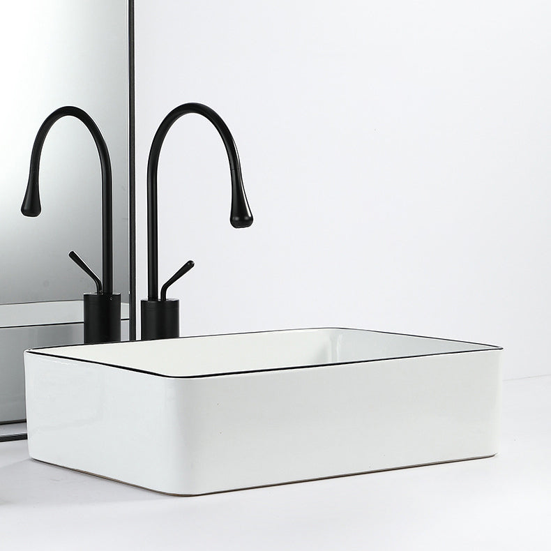 Contemporary Bathroom Sink with Pop-Up Drain Porcelain Rectangular Vessel