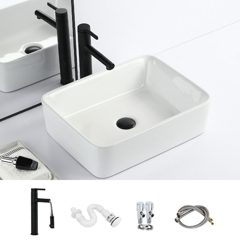 Contemporary Bathroom Sink with Pop-Up Drain Porcelain Rectangular Vessel