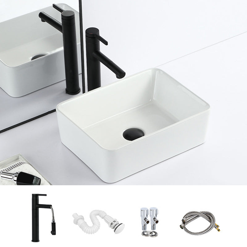 Contemporary Bathroom Sink with Pop-Up Drain Porcelain Rectangular Vessel