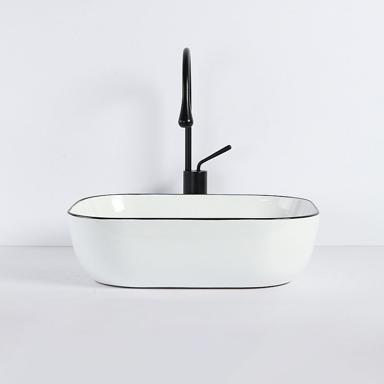 Contemporary Bathroom Sink with Pop-Up Drain Porcelain Rectangular Vessel