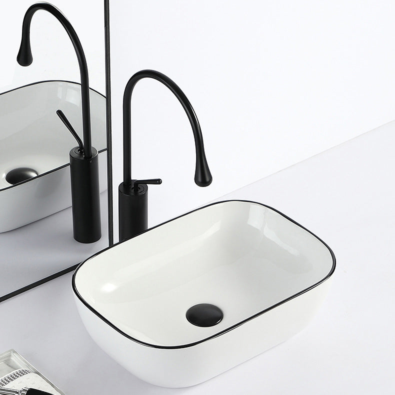 Contemporary Bathroom Sink with Pop-Up Drain Porcelain Rectangular Vessel