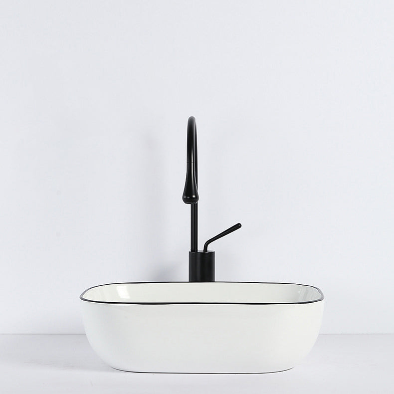 Contemporary Bathroom Sink with Pop-Up Drain Porcelain Rectangular Vessel