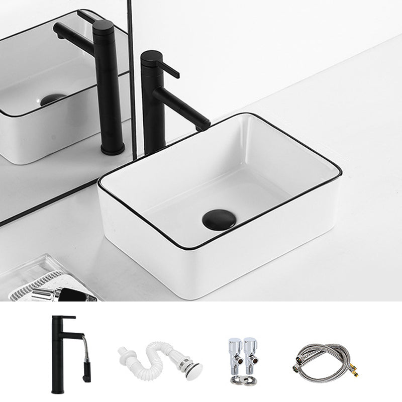 Contemporary Bathroom Sink with Pop-Up Drain Porcelain Rectangular Vessel