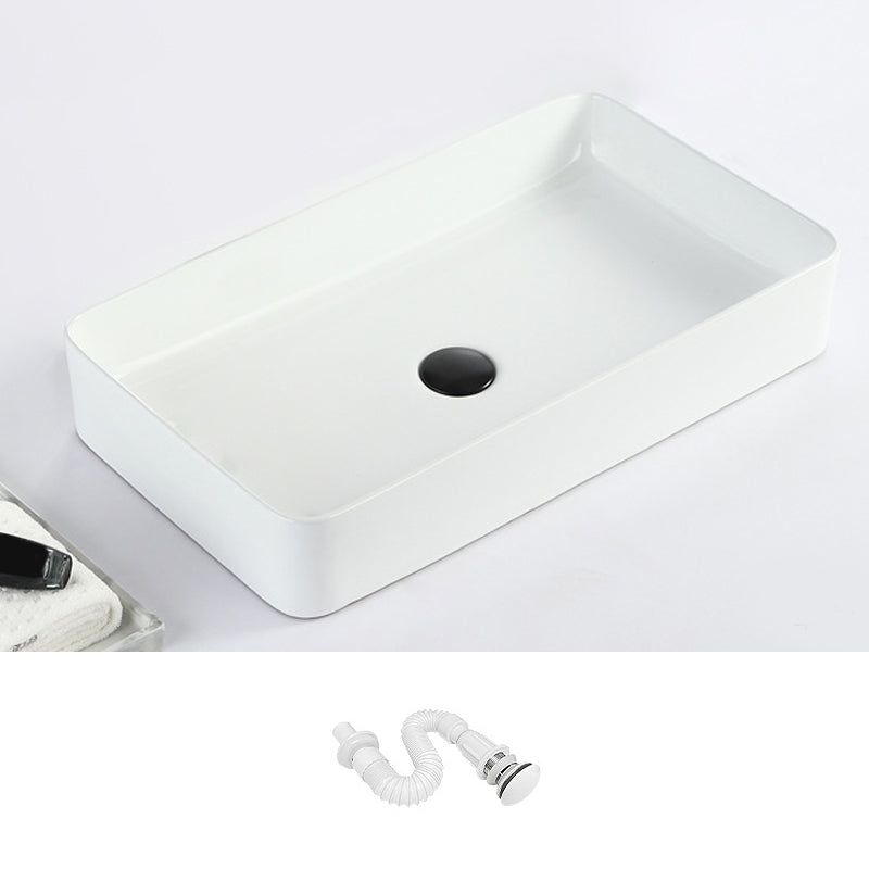 Contemporary Bathroom Sink with Pop-Up Drain Porcelain Rectangular Vessel