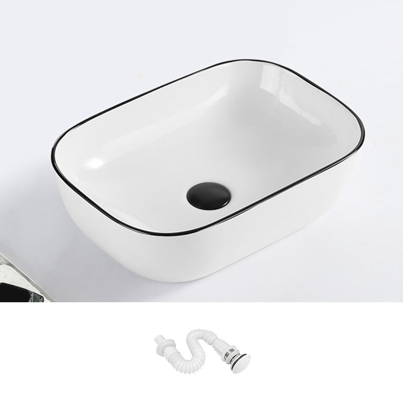 Contemporary Bathroom Sink with Pop-Up Drain Porcelain Rectangular Vessel