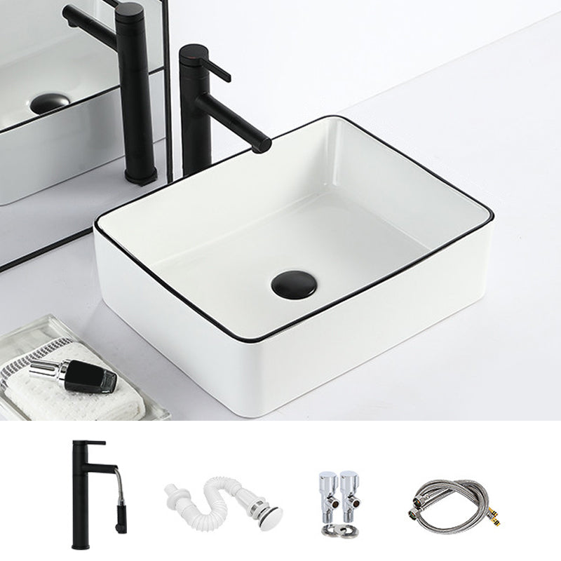 Contemporary Bathroom Sink with Pop-Up Drain Porcelain Rectangular Vessel