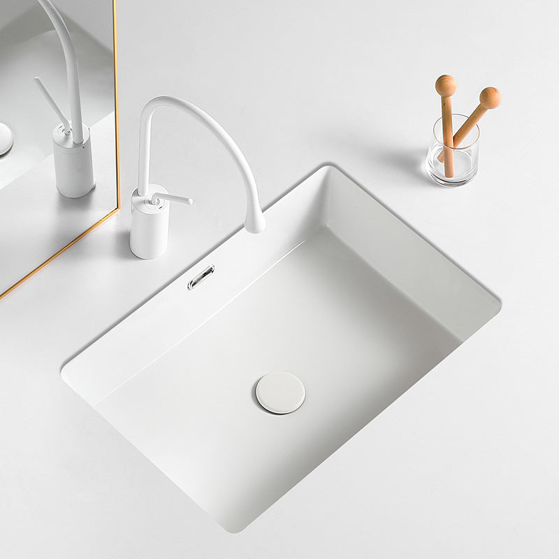 Contemporary Bathroom Sink with Pop-Up Drain Porcelain Rectangular Undermount Vanity Sink