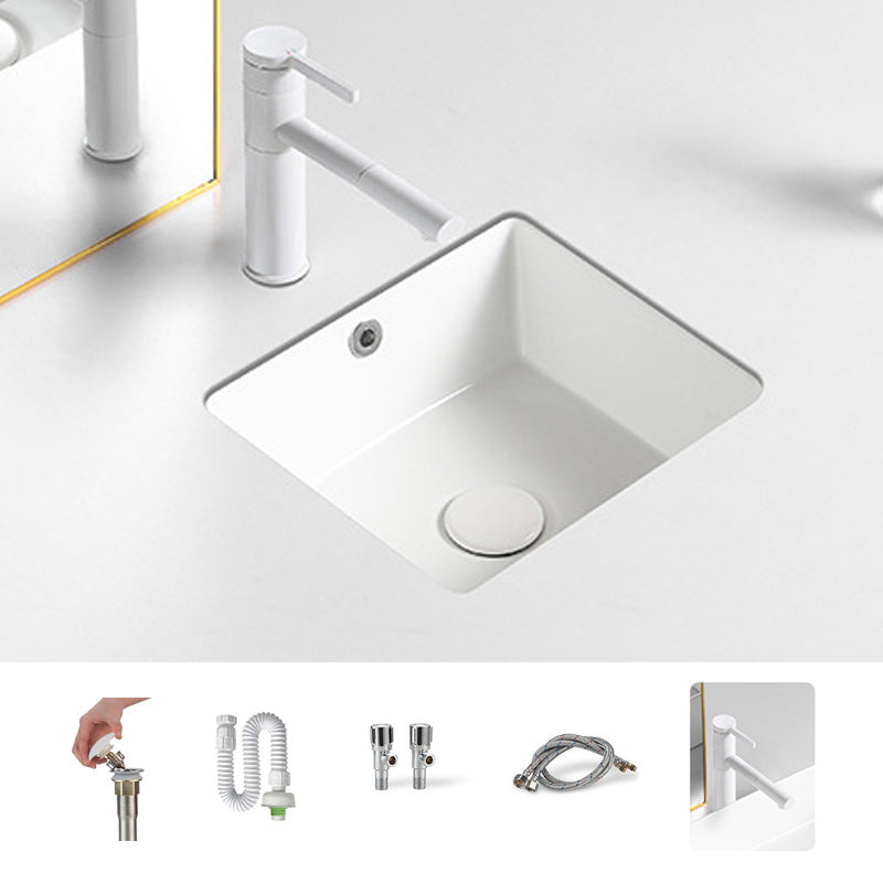 Contemporary Bathroom Sink with Pop-Up Drain Porcelain Rectangular Undermount Vanity Sink