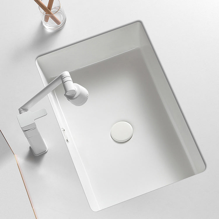 Contemporary Bathroom Sink with Pop-Up Drain Porcelain Rectangular Undermount Vanity Sink