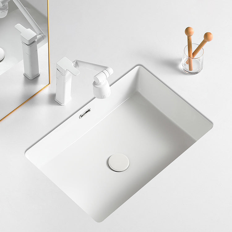 Contemporary Bathroom Sink with Pop-Up Drain Porcelain Rectangular Undermount Vanity Sink
