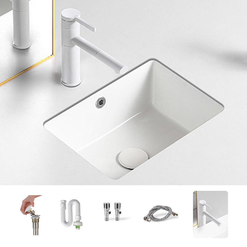 Contemporary Bathroom Sink with Pop-Up Drain Porcelain Rectangular Undermount Vanity Sink
