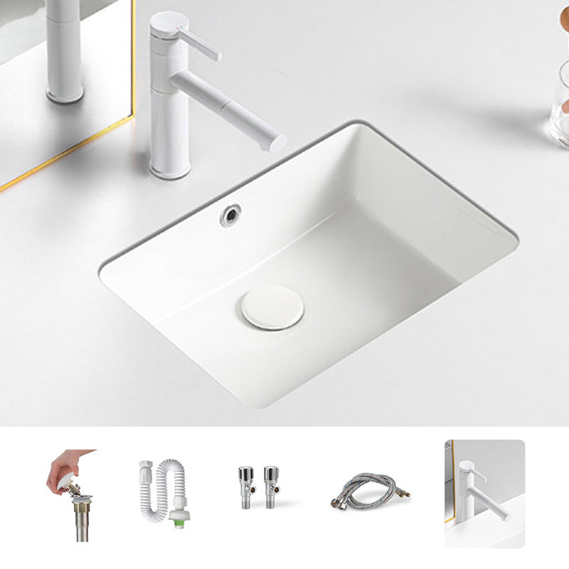 Contemporary Bathroom Sink with Pop-Up Drain Porcelain Rectangular Undermount Vanity Sink