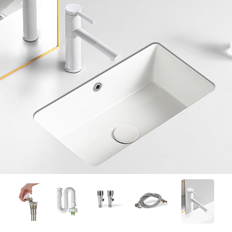 Contemporary Bathroom Sink with Pop-Up Drain Porcelain Rectangular Undermount Vanity Sink