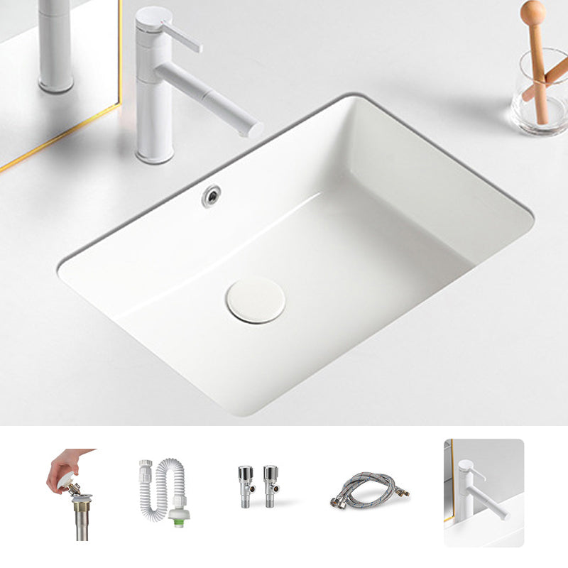 Contemporary Bathroom Sink with Pop-Up Drain Porcelain Rectangular Undermount Vanity Sink