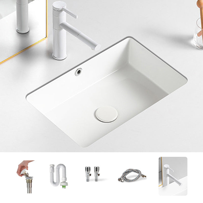 Contemporary Bathroom Sink with Pop-Up Drain Porcelain Rectangular Undermount Vanity Sink