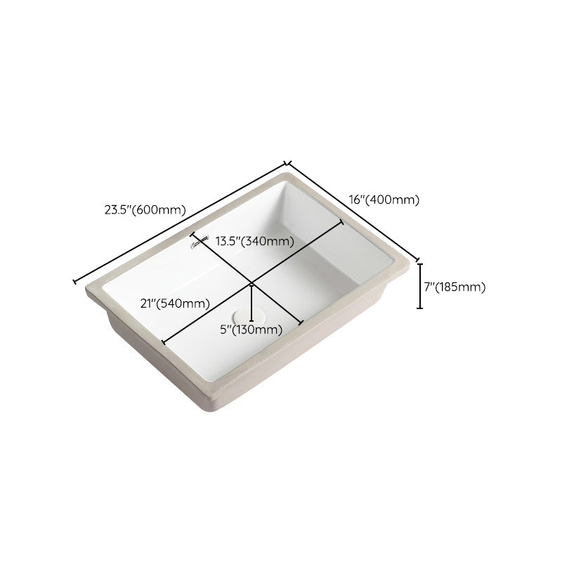 Contemporary Bathroom Sink with Pop-Up Drain Porcelain Rectangular Undermount Vanity Sink