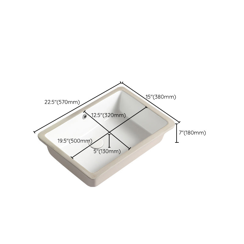 Contemporary Bathroom Sink with Pop-Up Drain Porcelain Rectangular Undermount Vanity Sink