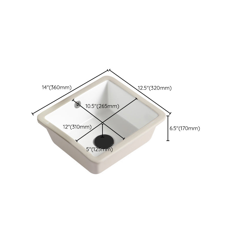 Contemporary Bathroom Sink with Pop-Up Drain Porcelain Rectangular Undermount Vanity Sink