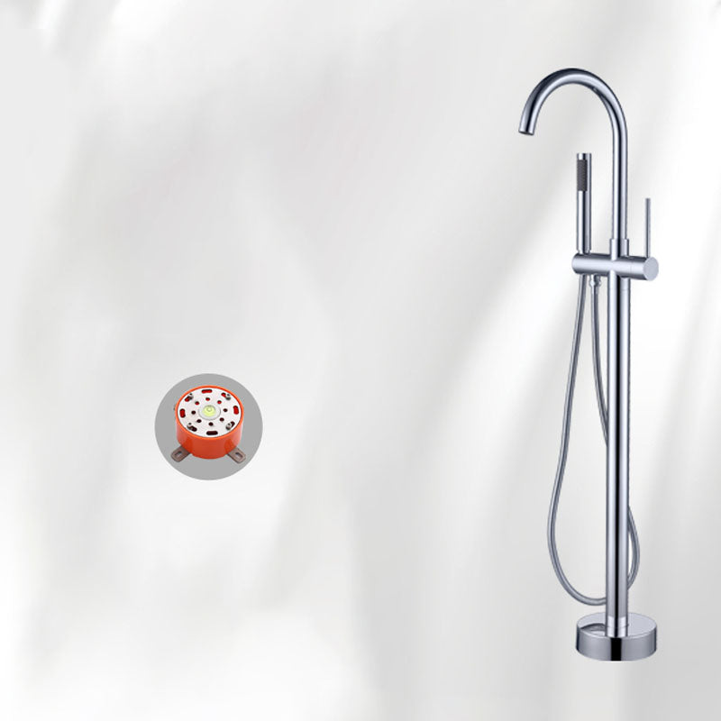 Brass Freestanding Tub Filler with Hand Shower Floor Mounted Bathroom Faucet
