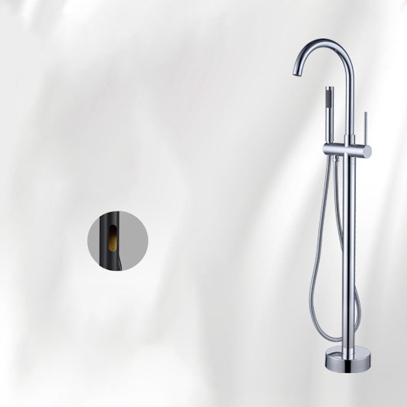 Brass Freestanding Tub Filler with Hand Shower Floor Mounted Bathroom Faucet