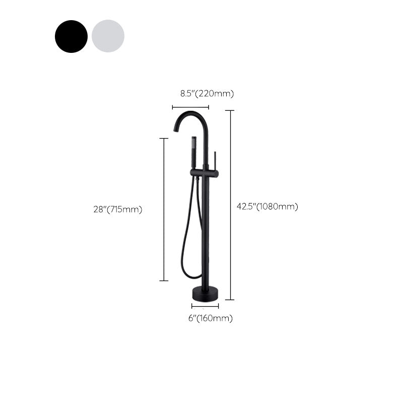 Brass Freestanding Tub Filler with Hand Shower Floor Mounted Bathroom Faucet
