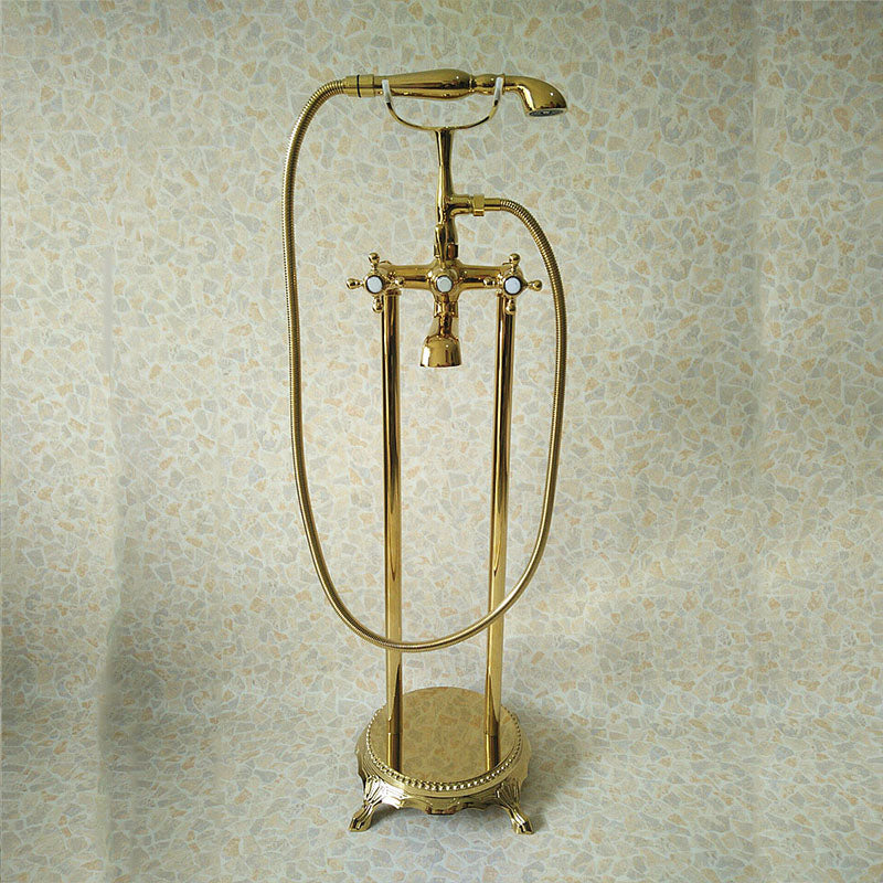 Classic Freestanding Tub Filler with Hand Shower Floor Mounted Faucet