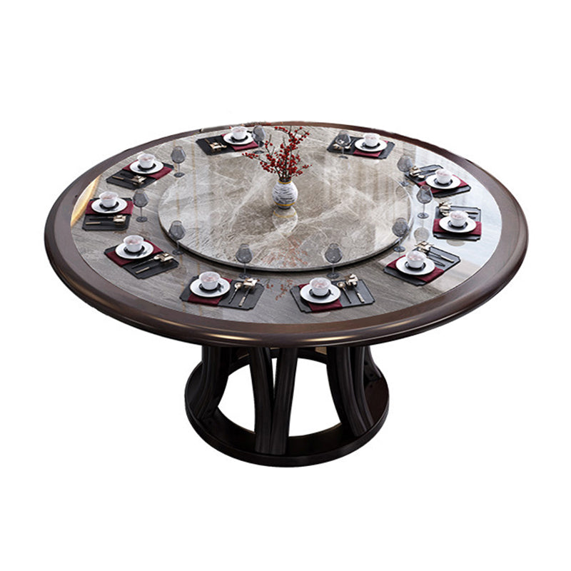 Gray Stone Top Dinette Table with Wooden Base Brown Round Home Dining Table