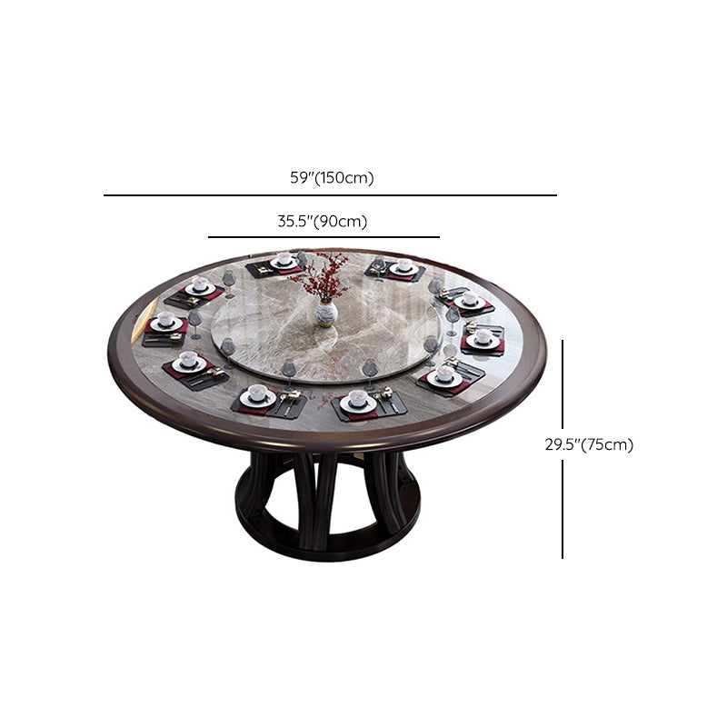 Gray Stone Top Dinette Table with Wooden Base Brown Round Home Dining Table