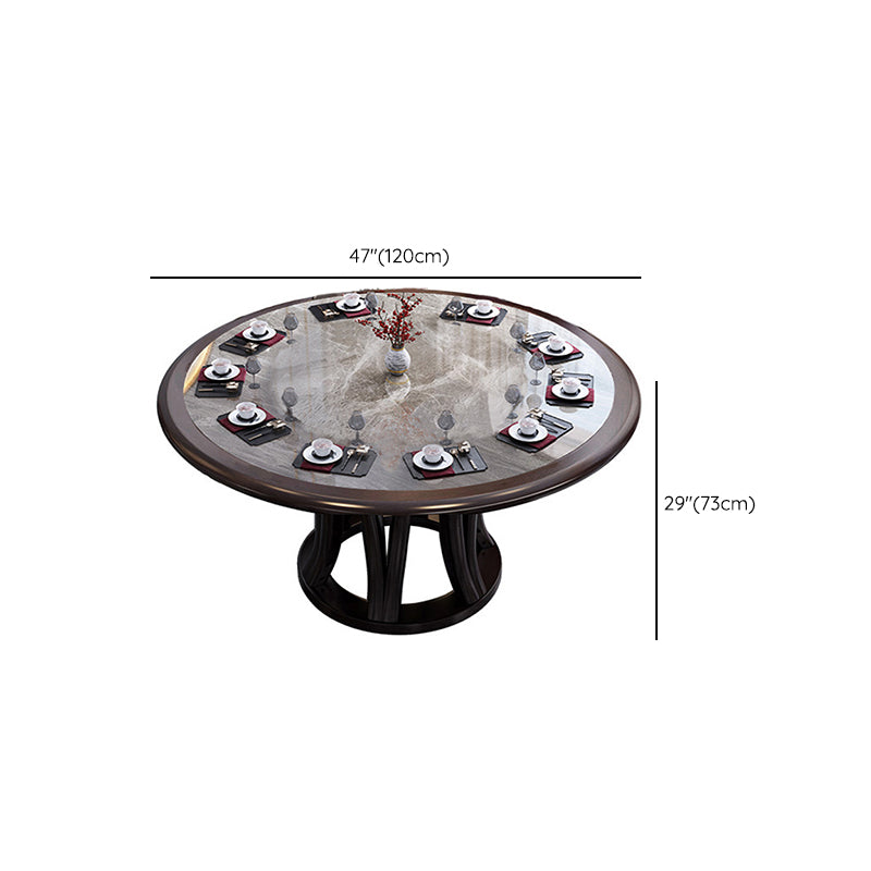 Gray Stone Top Dinette Table with Wooden Base Brown Round Home Dining Table